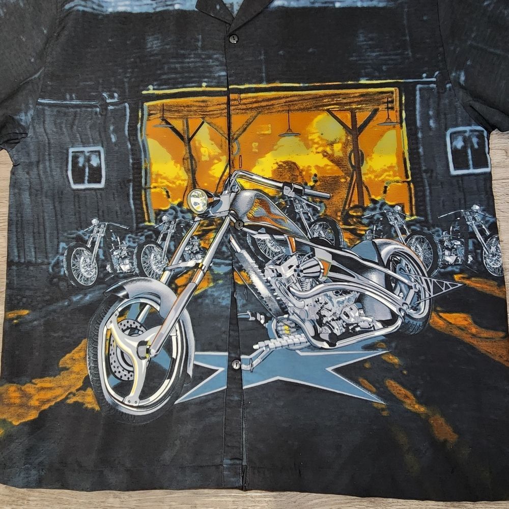 Vintage Biker 90s Y2K Motorcycle Short Sleeve Button Up Shirt Sz L - Picture 2 of 10